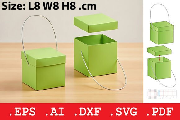 3D SVG Square Wire Handle Gift Box for Packaging and Brand Design