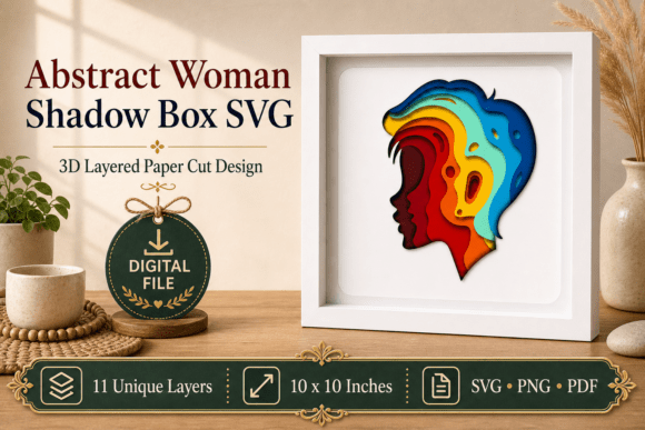 Abstract Woman Shadow Box Art Rainbow – 3D SVG for Creative Crafting & Shadow Boxes