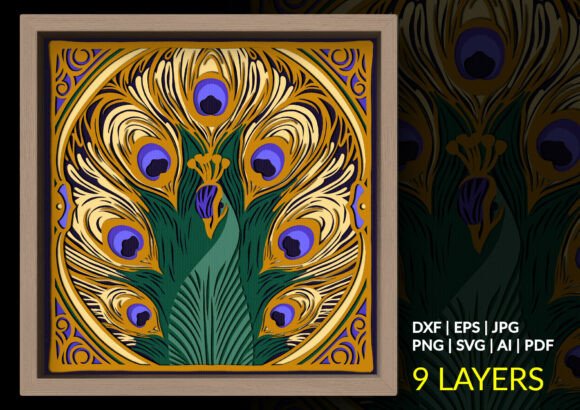 Art Nouveau Peacock Mandala 3D SVG Shadow Box Design for Crafters & Etsy Sellers