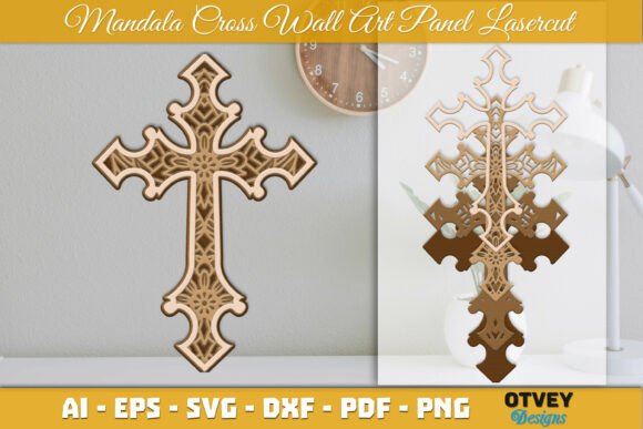 Beautiful 3D SVG Mandala Cross Wall Art for Religious Branding & Marketing