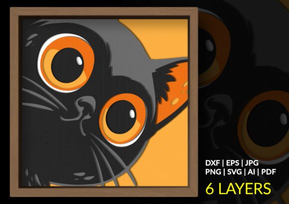 Close Up Black Cat Peeking – 3D SVG Shadow Box Design for Etsy & Digital Sellers