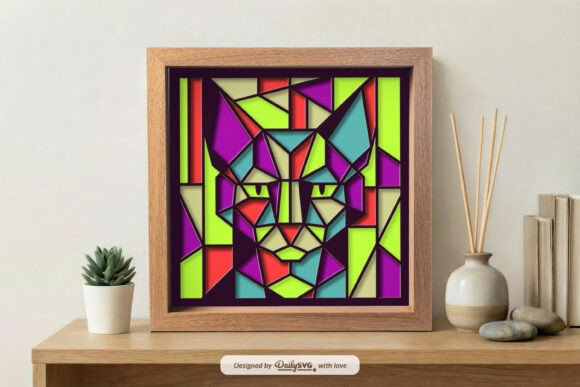 Cubism Cat Layered Shadow Box SVG: A 3D Design for Artistic Branding and Wall Art