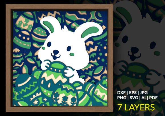 Easter Bunny Decorated Eggs Shadow Box – A 3D SVG for Spring-Themed Digital & Merch Products