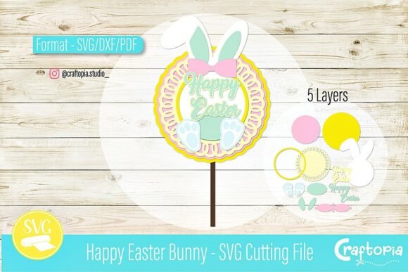 Happy Easter Bunny Cake Topper 3D SVG for Festive Branding