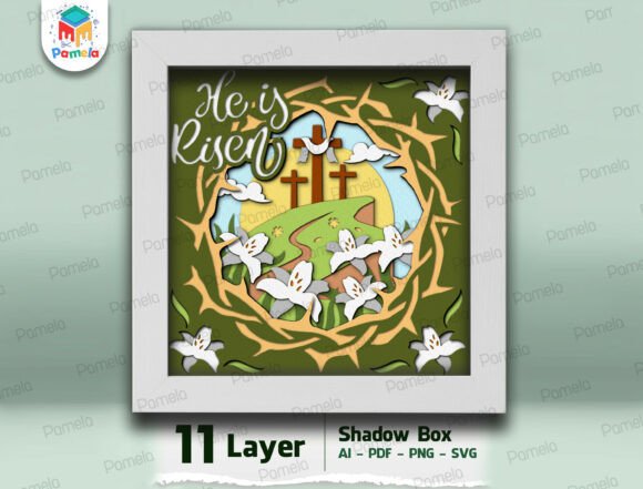 He Is Risen Shadow Box SVG: A 3D Easter Design for Faith-Based Branding