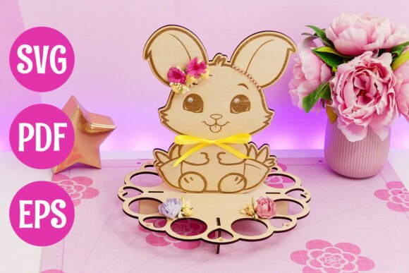 Laser Cut Bunny with Eggs 3D SVG for Easter Crafts