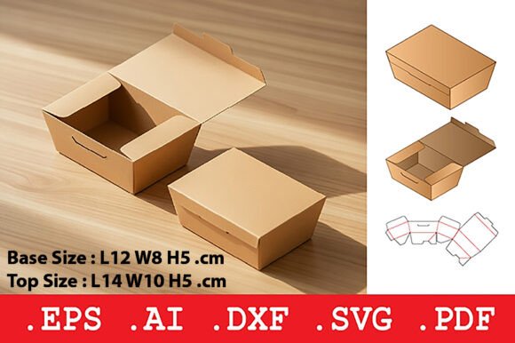 Rectangular Food Box with Locking Tabs – 3D SVG Packaging Design for Objects Sellers