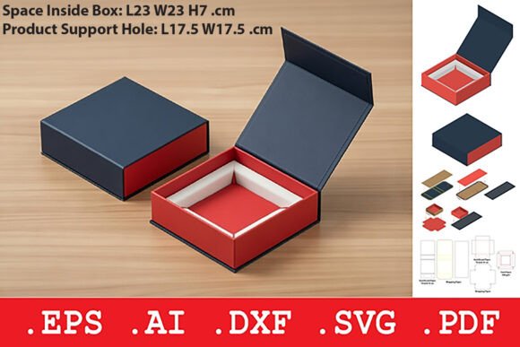 Square Two Piece Rigid Box 3D SVG for Packaging & Digital Product Design