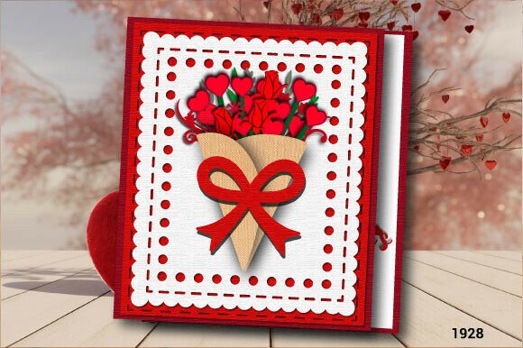 Valentine Bouquet Gift Card with Bow1928: A 3D SVG Design for Romantic Branding