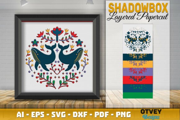 Whale Folk Art Scandinavian Shadow Box – 3D SVG for Etsy & Digital Sellers